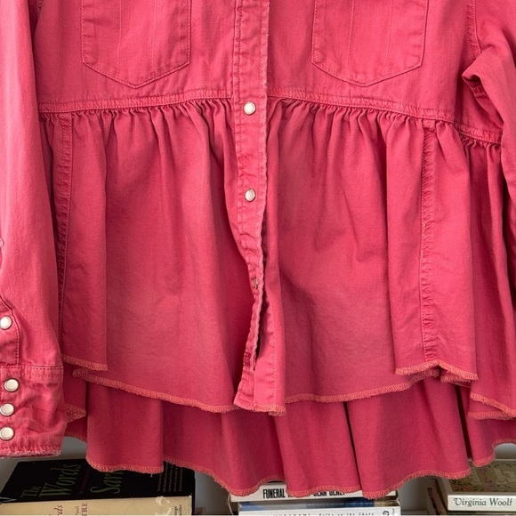 FREE PEOPLE Dylan Button-Up Babydoll Chambray Shirt Jacket - Picture 9 of 10